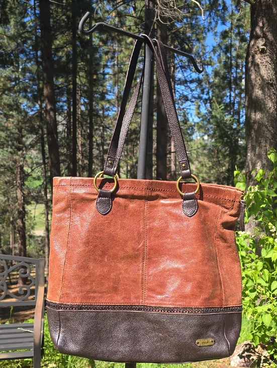 The Sak Handbags - The Sak Two-Tone Brown Leather Tote with Dark Trim